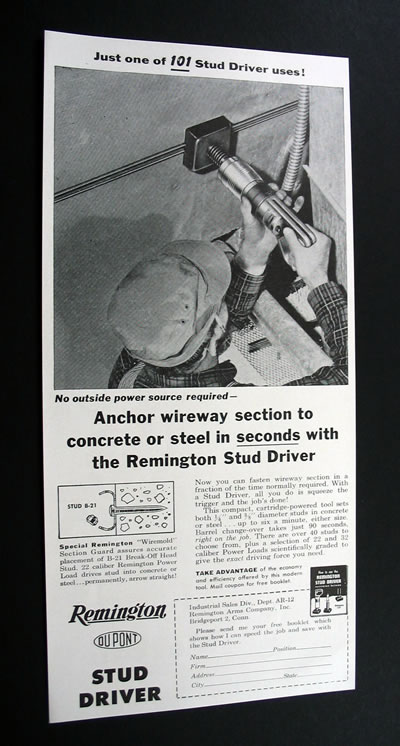 remington stud driver wireway fastening 1957 print ad