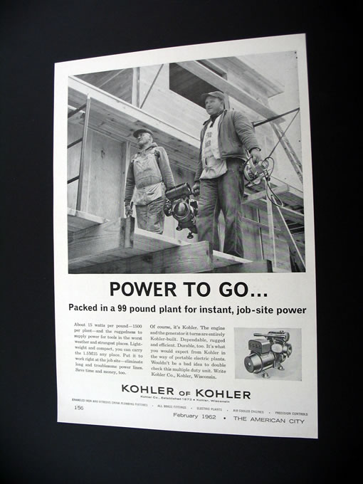 Kohler 1.5M25 JobSite Generator 1962 print Ad eBay