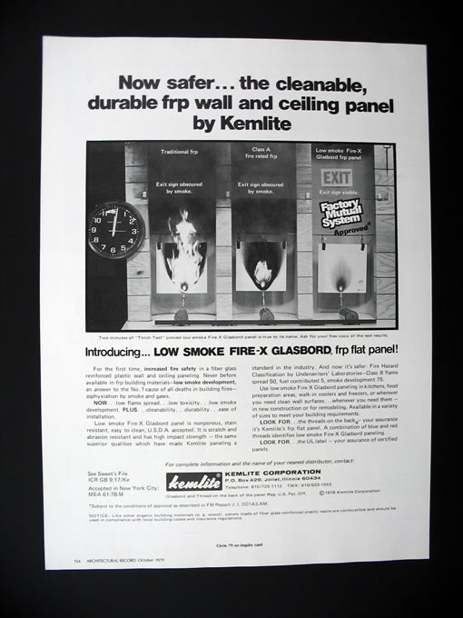Kemlite FireX Glasbord frp Wall Ceiling Panel 1979 print Ad advertisement