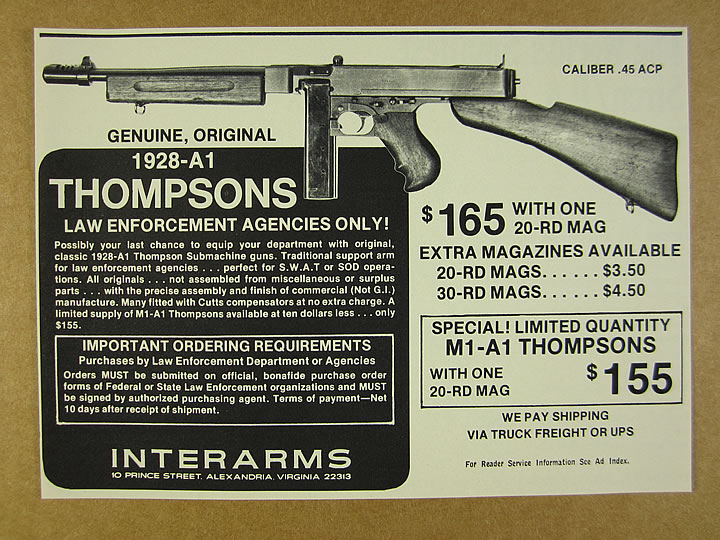 1976 Thompson 1928A1 Submachine Gun photo Interarms vintage print Ad eBay