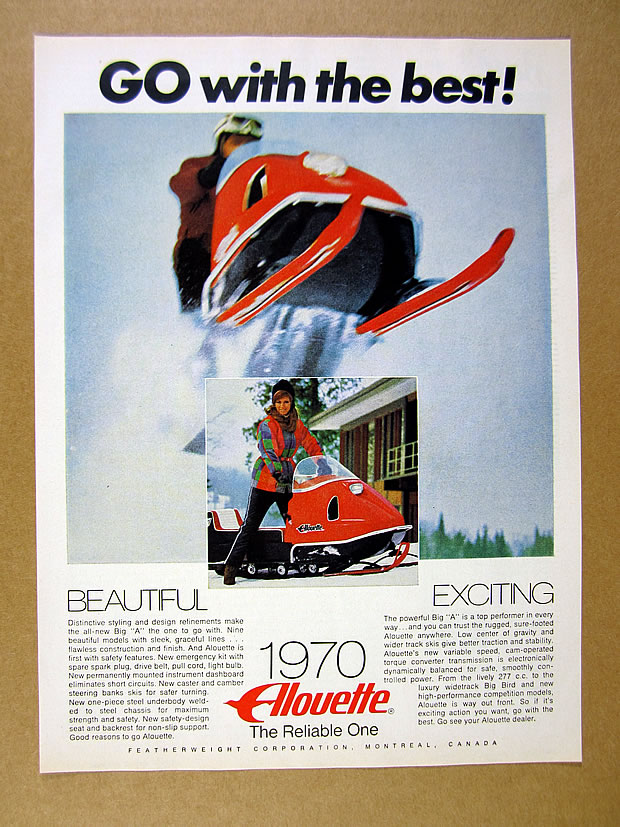 1970 Alouette Snowmobiles orange snowmobile photo vintage print Ad eBay