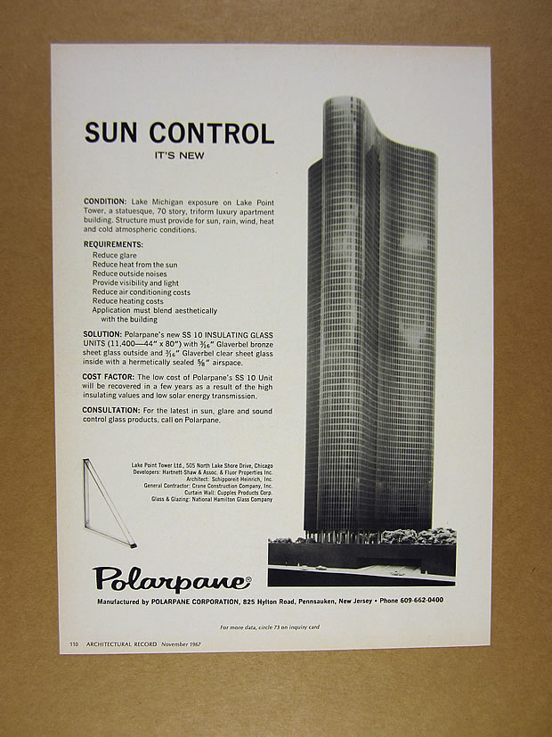 1967 Lake Point Tower Chicago Apartment Photo Polarpane Glass