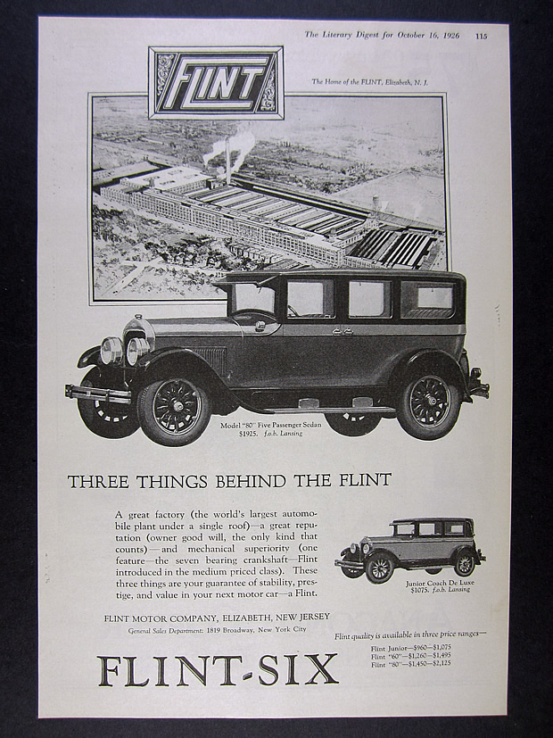 1925 1926 Flint Motor Cars Sales Brochure RARE Model 80 Model 60 Junior